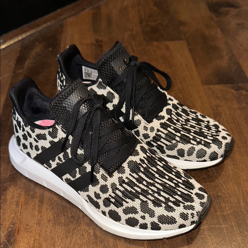 Adidas Swift Run 1.0 Sneakers - Black and White - Animal Print